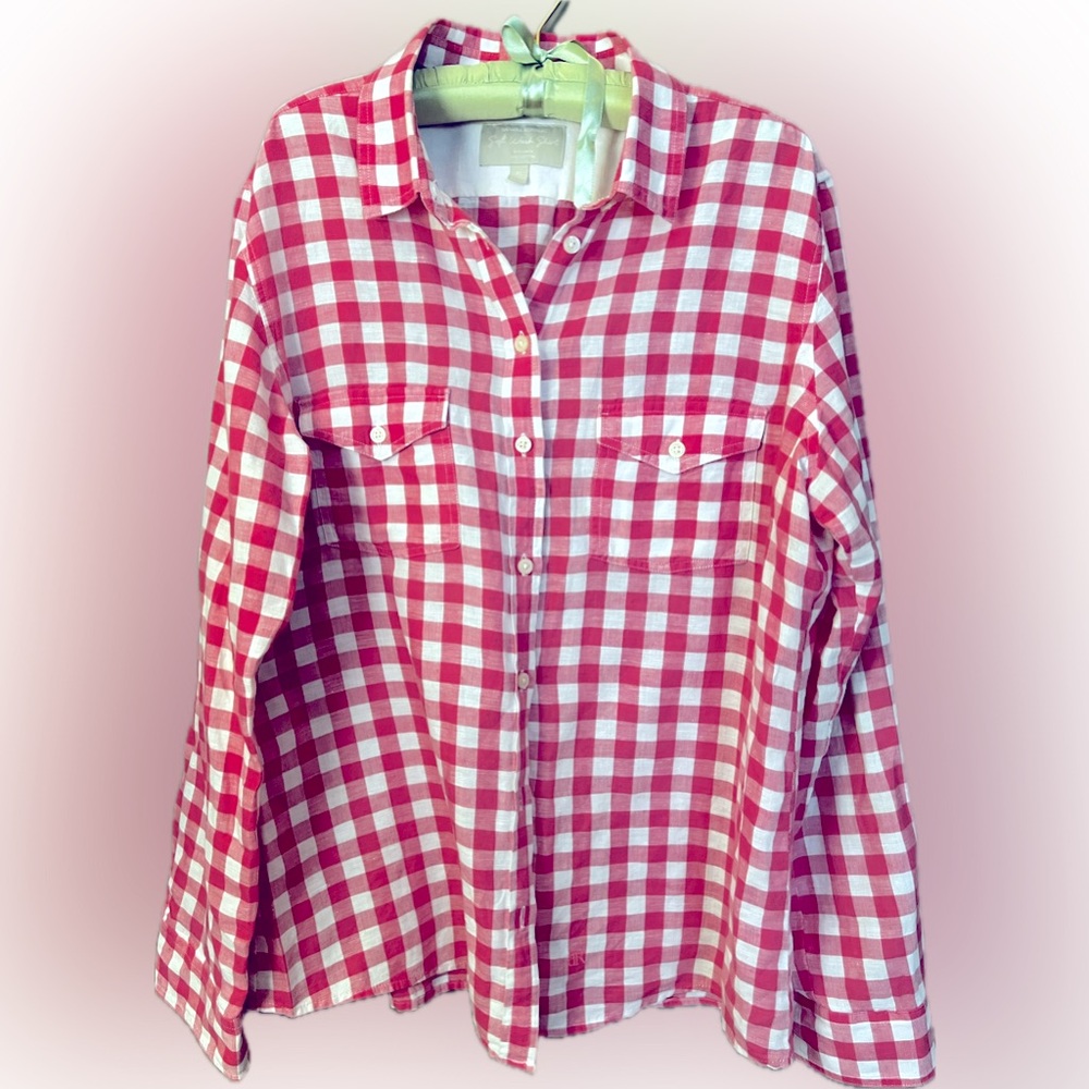 Linen pink & white blouse